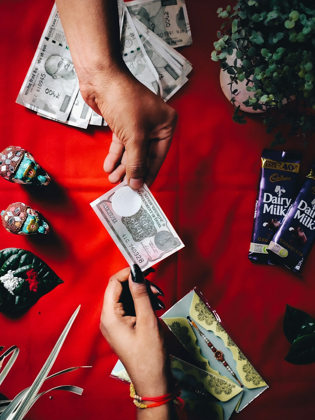 family playing money game together